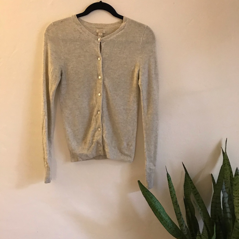 JCrew Light Grey 100% Cashmere Sweater Cardigan
